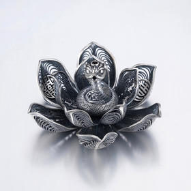 子佩集S999银【莲蛇报喜】香炉【JJYS008】纯银荷花莲花灵蛇香插2504