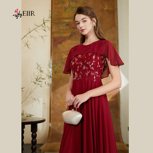 司歌喜庆刺绣荷叶雪纺连衣裙收腰A911078X 商品图1