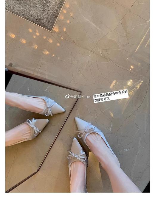 葡萄妈studiolee同款 显腿长7cm高跟凉鞋细跟蝴蝶结尖头后空单鞋女夏 商品图13