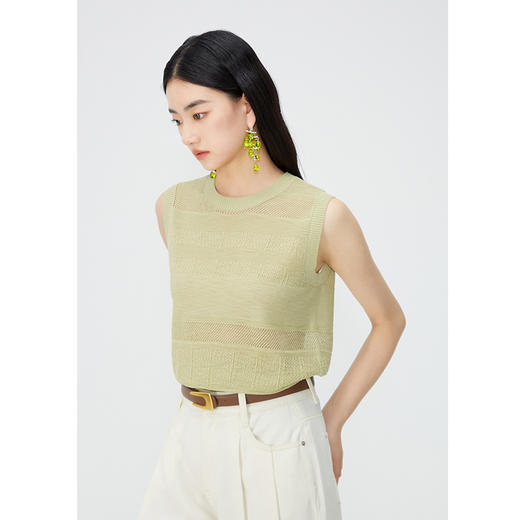 NEELLY纳俪商场同款夏季新款无袖套头针织衫女镂空设计感圆领上衣N25054A04629 商品图1