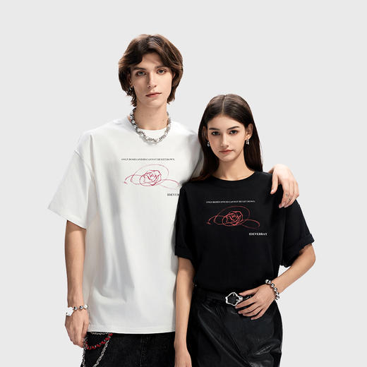 IDEVERRAY夏季2025新款花卉字母印花休闲情侣装圆领短袖男女士宽松t恤21MSL-ID25SSFAT021 商品图0