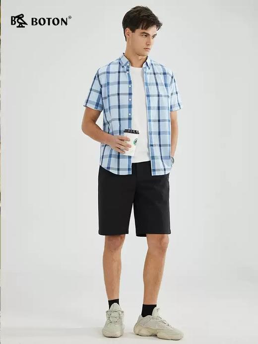 【凉爽舒适】波顿男士春夏季休闲百搭蓝白色格子短袖衬衫MS015223 商品图3