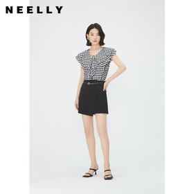NEELLY纳俪商场同款夏新款V领荷叶边无袖衬衫女通勤经典时尚上衣N25054R04621