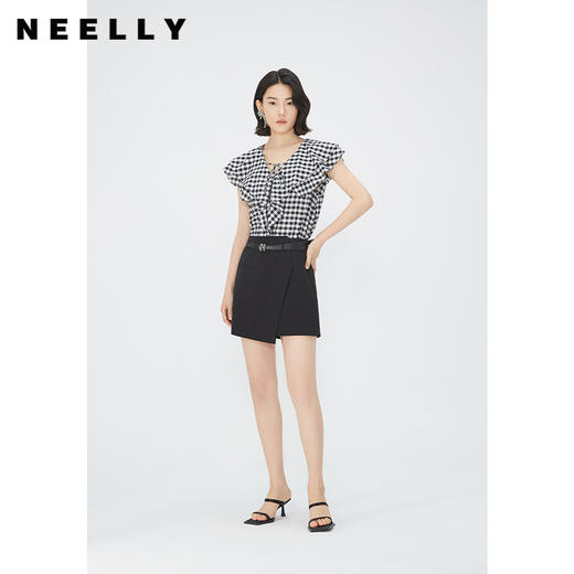 NEELLY纳俪商场同款夏新款V领荷叶边无袖衬衫女通勤经典时尚上衣N25054R04621 商品图0