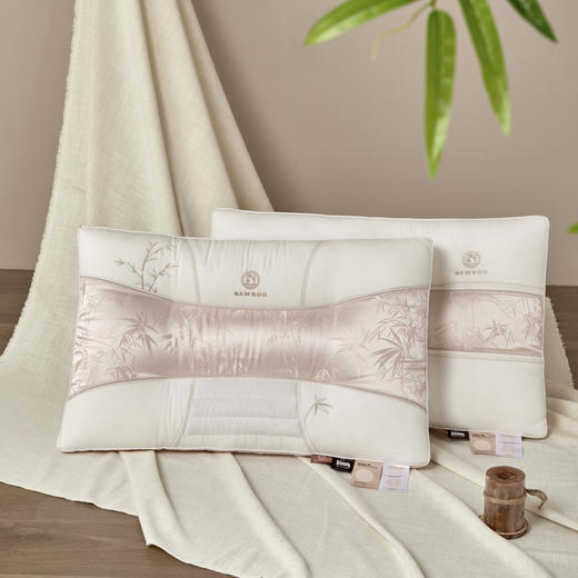 中式国风刺绣竹雅全棉棉麻决明子+羽丝绒护颈枕 商品图1