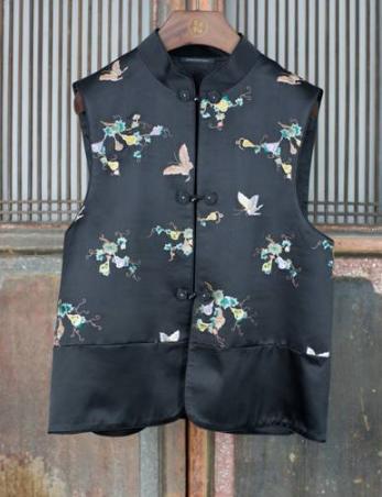 盛唐牡丹| 葫芦纹真丝加密缎对襟马甲 商品图0