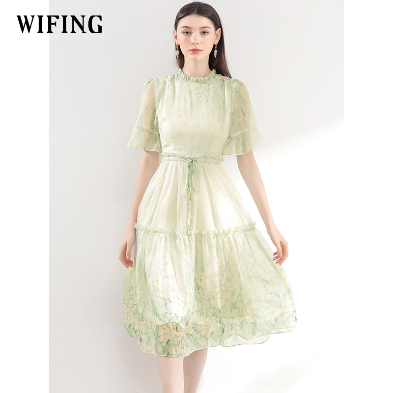 未风雪纺碎花连衣裙女夏2025夏季新款气质法式收腰显瘦度假风裙子