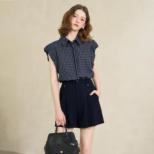 设计感简约百搭压褶短裤女夏季干练通勤款高腰短裤V0050316 商品图3