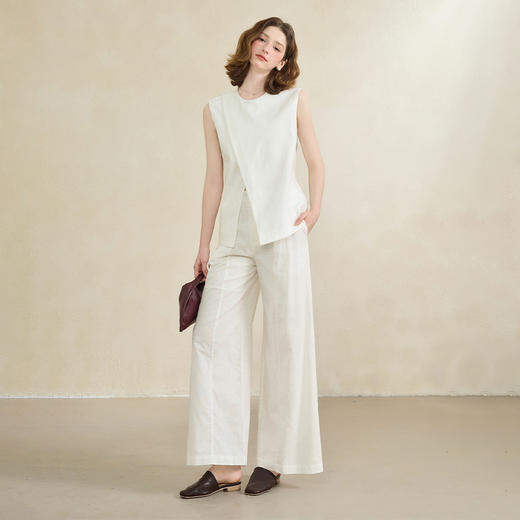 【舒适棉麻面料】文艺气质压褶直筒裤女夏季宽松阔腿裤V1150687 商品图1