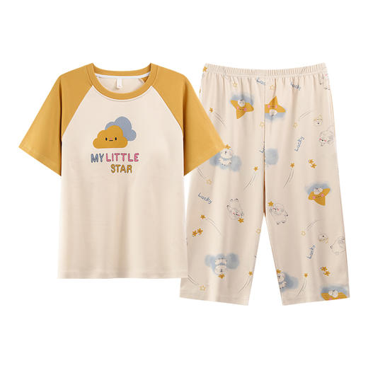 自然醒盛夏家居服100纯棉女士睡衣短袖家居服女春秋款夏天夏款薄款套装QH 商品图7