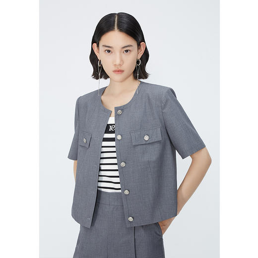 NEELLY纳俪商场同款夏新款通勤气质时尚圆领短款外套女高级感上衣N25054C04654 商品图2