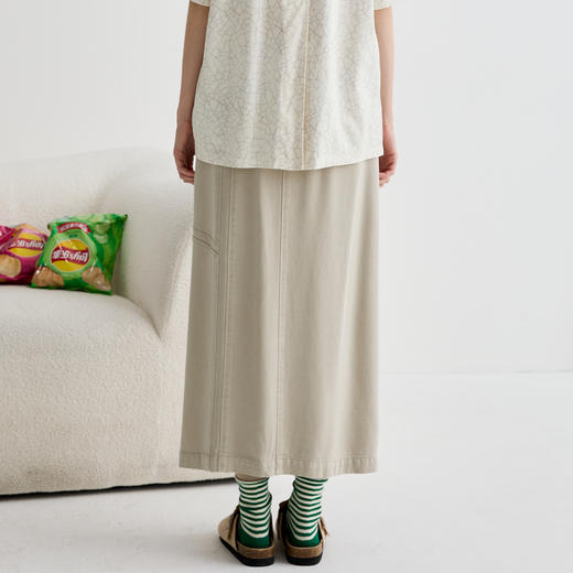 谜底半身裙女2025夏季新品通勤前开叉合身H型中长半裙252MB0536 商品图2