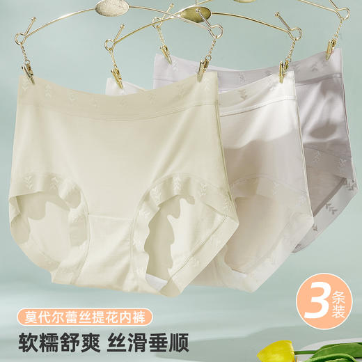 【3条装】雅黛俪莫代尔女士内裤柔软舒适透气纯棉裆底三角裤不夹臀蕾丝提花裤头 商品图3