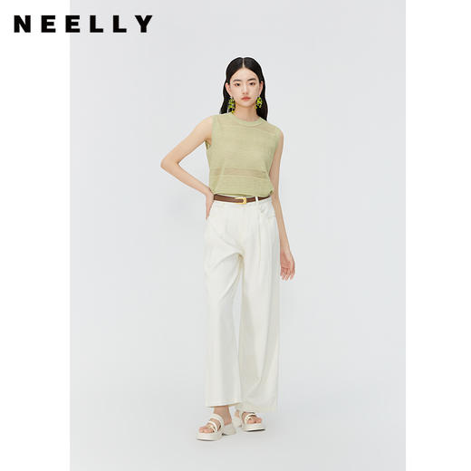 NEELLY纳俪商场同款夏季新款无袖套头针织衫女镂空设计感圆领上衣N25054A04629 商品图0