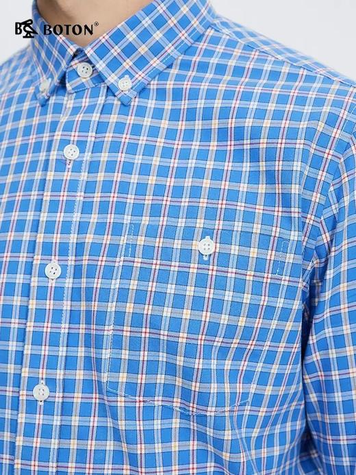 波顿男士春秋季清爽彩蓝格纹合身纯棉长袖衬衣MS030124 商品图3