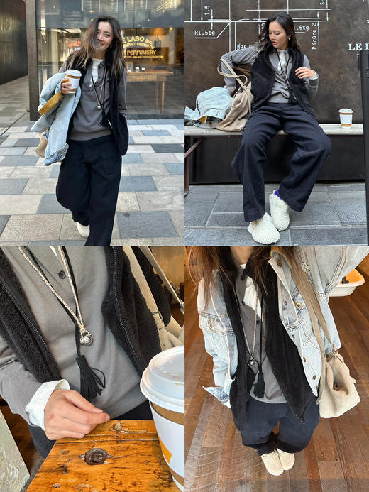 HIDEMI 节日系列进口麂皮流苏项链挂件 黑色/棕色 商品图2