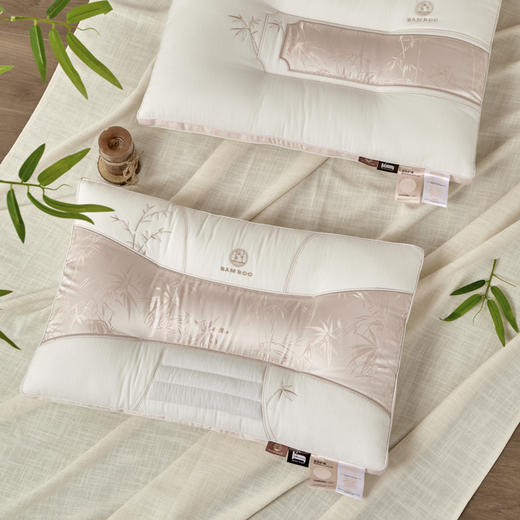 中式国风刺绣竹雅全棉棉麻决明子+羽丝绒护颈枕 商品图2