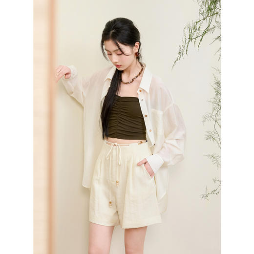 三彩【流光浅黛】2025夏季新款新中式阔腿裤宽松收腰禅意休闲裤C 商品图3