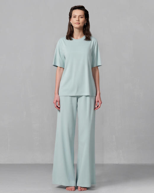 官网998！棉盖丝宽松休闲家居服女 简约圆领睡衣阔腿裤睡衣 轻薄柔软短袖长裤套装 商品图5