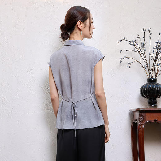 玳莎真丝双绉衬衫女2025年夏季新款100%桑蚕丝系带设计感短袖上衣  FB31107 商品图3