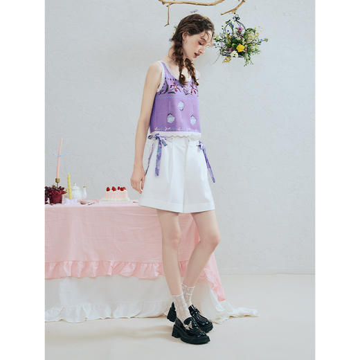 两三事 昼卷夜舒 2025夏季新款百搭印花绑带高腰短裤女 商品图2