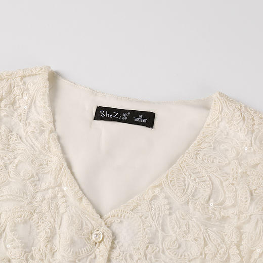 奢姿大码女装2025夏季气质温柔拼接雪纺蕾丝衬衫胖妹妹V领上衣9952253351 商品图2