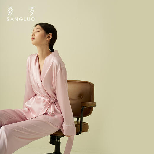 老钱风桑罗100%桑蚕丝修身立体长袖睡衣青果V领可外穿女2025年夏新款 商品图1