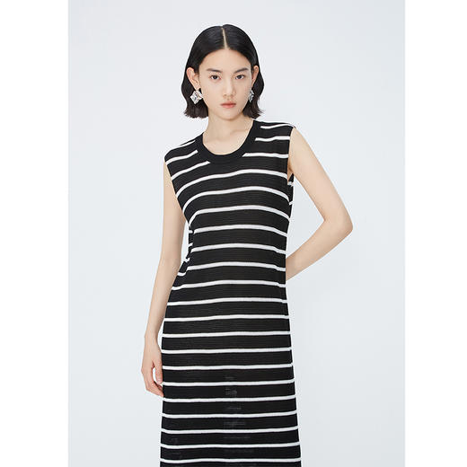 NEELLY纳俪商场同款夏新款无袖针织连衣裙女黑白休闲条纹显瘦长裙N25054Y04650 商品图1