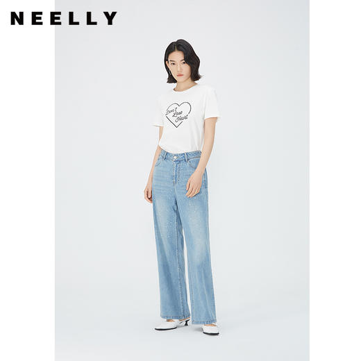 NEELLY纳俪商场同款夏季新款宽松垂感牛仔裤女高腰百搭钻饰直筒裤N25054H04622 商品图0