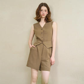 老钱风简约随性气质套装女夏季V领马甲搭短裤两件套V1050581