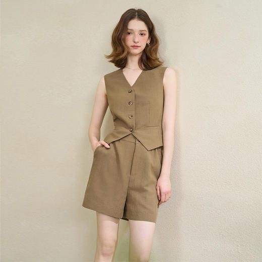 老钱风简约随性气质套装女夏季V领马甲搭短裤两件套V1050581 商品图0
