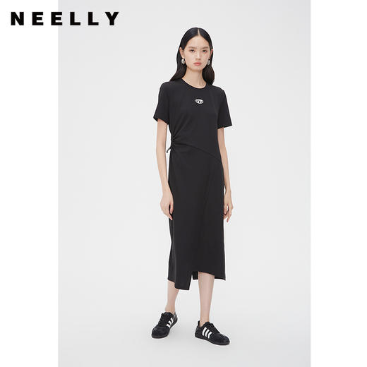 NEELLY纳俪商场同款夏季新款短袖连衣裙女通勤侧腰可调节抽绳长裙N25054Y04594 商品图0