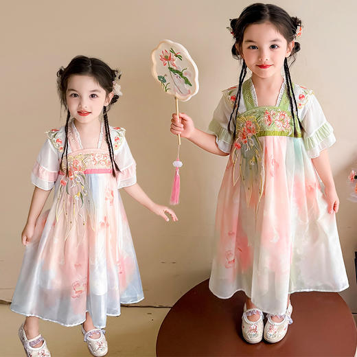 春夏中式国潮风汉服裙 中大童刺绣优雅可爱连衣裙 商品图12