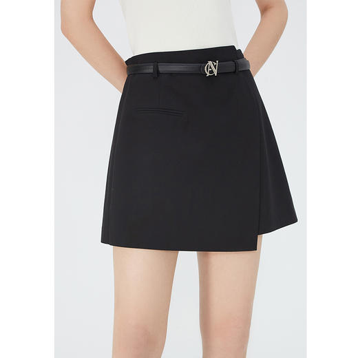 NEELLY纳俪商场同款夏新款黑色高腰不规则A字裙裤女简约百搭短裤N25054H04623 商品图2