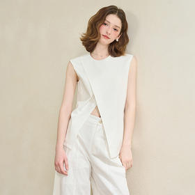 【舒适棉麻面料】设计感不规则剪裁搭片马甲女夏季上衣V1150686