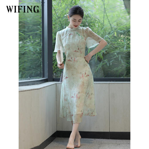 未风雪纺改良旗袍连衣裙女夏2025夏季新款女装新中式国风短袖裙子 商品图1