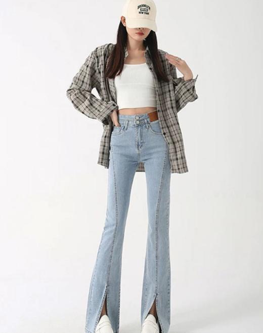 老米优品🎈腿精裤！！高弹+前开叉《牛仔微喇裤》修腿神器，女神必备呀~ 商品图5