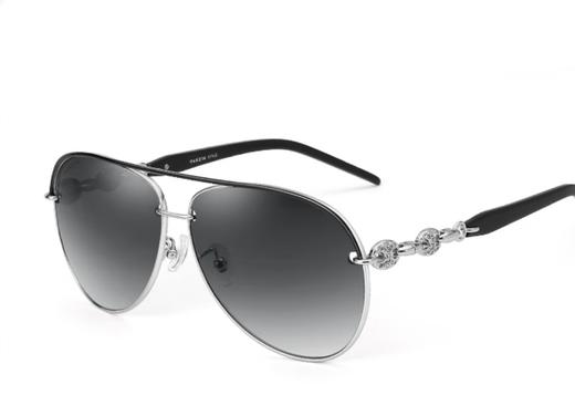 帕森（PARZIN）PZM-8361太阳镜女 复古飞行框小脸美颜镜遮阳防晒开车墨镜 黑边渐灰片 商品图0