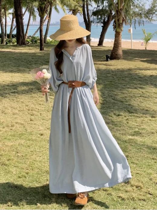 👛【度假风宽松气质连衣长裙三件套 】 🥳 通过腰带调节、内外叠穿，适配海滩、田园、都市等多场景，兼具松弛感与精致度，是🌞夏日度假与日常穿着的全能选择❗ 商品图5