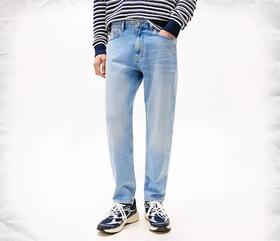 T0MMY休闲复古磨白水洗宽松锥形薄款牛仔裤