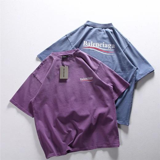 巴黎2025春夏新款可乐印花洗水做旧短袖T恤 商品图3