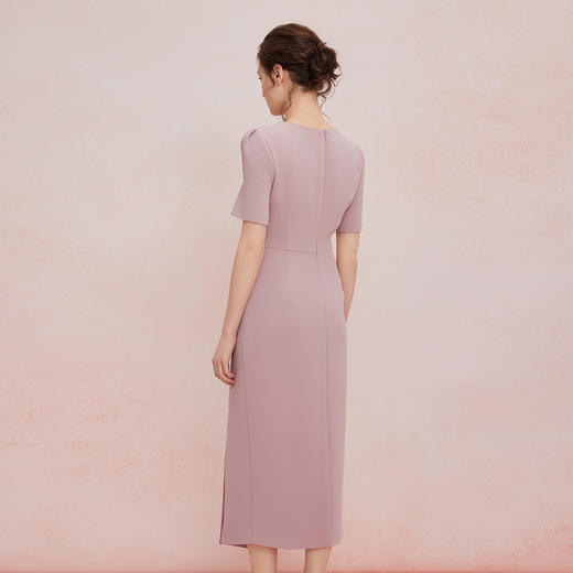 QF873斯尔丽2025夏季新款纯色钉珠腰间收褶显瘦钉珠奢华气质高雅连衣裙 商品图1