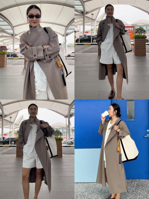 HIDEMI进口CD纱极简翻领大廓形可拆卸腰带伞状法式风衣 商品图2