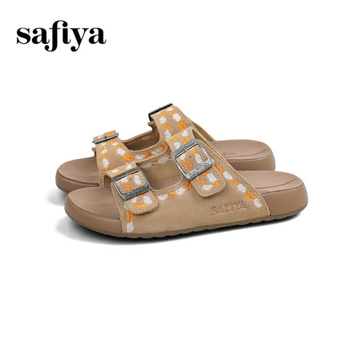 预售10天|Safiya/索菲娅2025时尚绣花皮带扣露趾外穿休闲平底勃肯凉拖 SFD2110357 商品图2