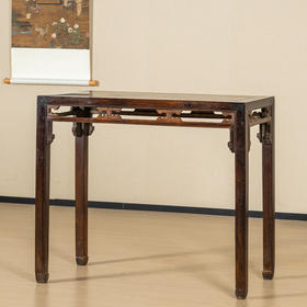 清	红木嵌黄杨木卡子花四面平条桌