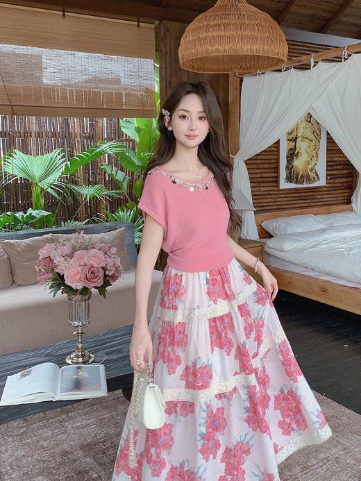 张心子【假日时光】气质显瘦弹力针织衫亮片织带上衣 U2504093 商品图2