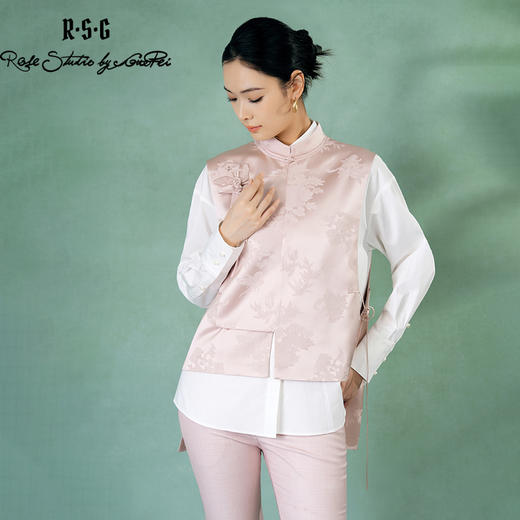 郭培成衣品牌精品系列新中式斜襟玫瑰花盘扣马甲 商品图2