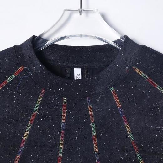 T3236夏季高级感新款韩系满天星彩色缝线圆领短袖T恤休闲情侣宽松上衣 商品图1