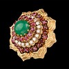 独角鹿西洋古董 1970年代美国出品花朵造型黄金镶嵌钻石红宝石及蛋面祖母绿戒指 商品缩略图1