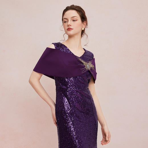 QF872斯尔丽25夏季新款宴会礼服亮片绣花喜婆婆气质优雅贵气连衣裙 商品图4